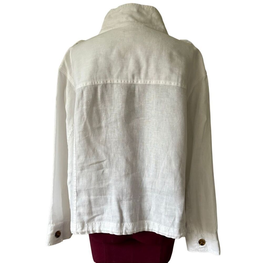 Talbots WASHED LINEN JACKET size L White Button Front - Picture 3 of 9